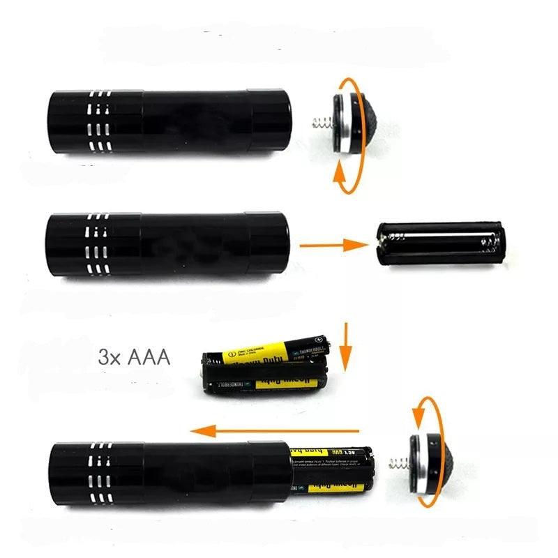 Aluminium 9 LED UV Schwarzlicht Leuchte 5er SET - Outdoor Taschenlampe Prüflampe - SP-Fishing