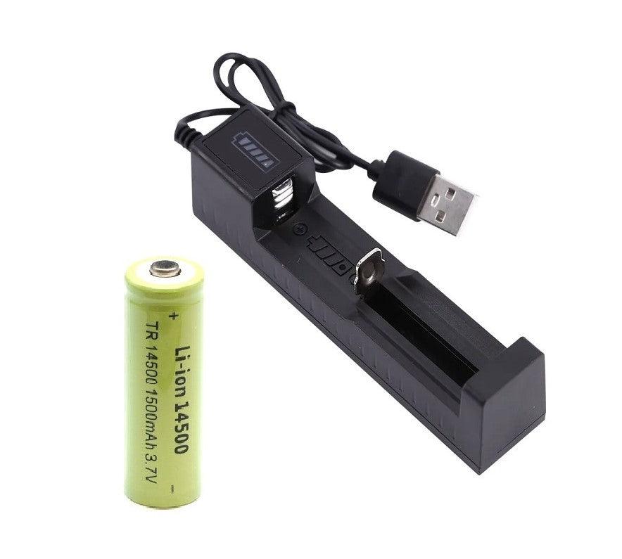 Lithium Ionen Typ 14500 Akku 3,7 V 1500 mAh 14 x 50 mm wie AA + Ladegerät - SP-Fishing